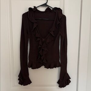 Ruffle Sweater Cardigan in Truffle Brown
LPA - Size Small